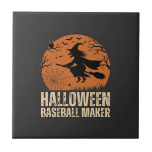 Halloween Baseball Maker Vintage Witch Graphic Ceramic Tile