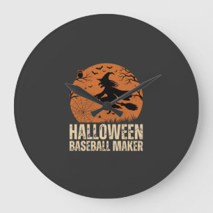 Halloween Baseball Maker Vintage Witch Graphic Large Clock
