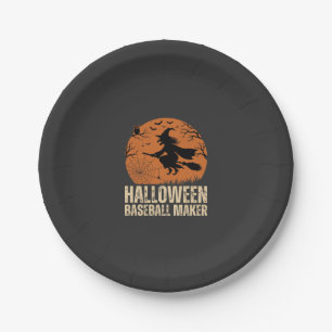 Halloween Baseball Maker Vintage Witch Graphic Paper Plates