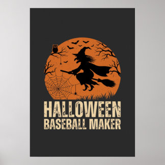 Halloween Baseball Maker Vintage Witch Graphic Poster