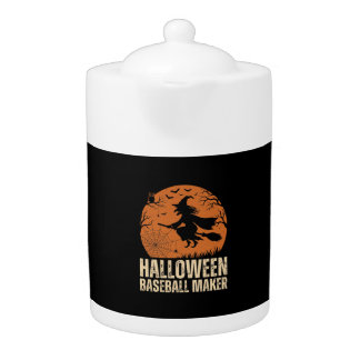 Halloween Baseball Maker Vintage Witch Graphic Teapot
