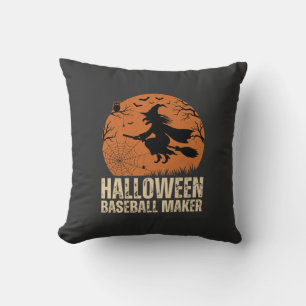 Halloween Baseball Maker Vintage Witch Graphic Throw Pillow