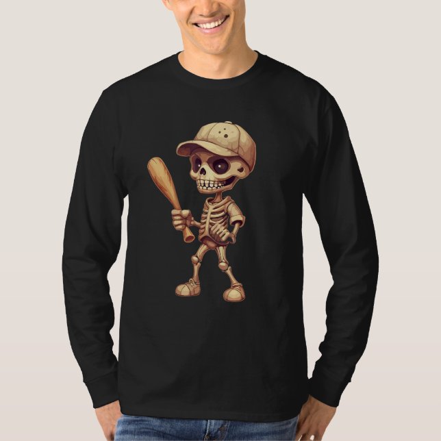 Halloween baseball skeleton for youth boys basebal T-Shirt (Front)