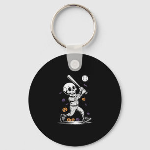 Halloween Baseball Skeleton Hitting Keychain