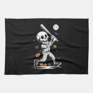 Halloween Baseball Skeleton Hitting Kitchen Towel