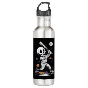 Halloween Baseball Skeleton Hitting Stainless Steel Water Bottle