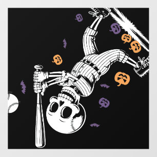 Halloween Baseball Skeleton Hitting Wall Decal