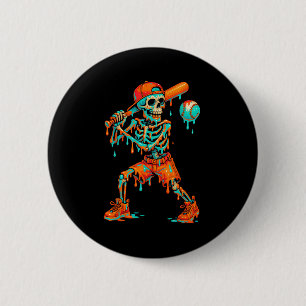 Halloween Baseball Skeleton Ice Cream Drip Basebal Button