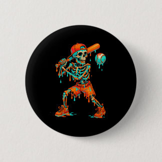 Halloween Baseball Skeleton Ice Cream Drip Basebal Button