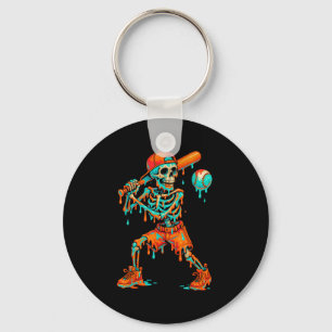 Halloween Baseball Skeleton Ice Cream Drip Basebal Keychain