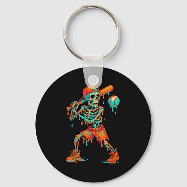 Halloween Baseball Skeleton Ice Cream Drip Basebal Keychain (Front)