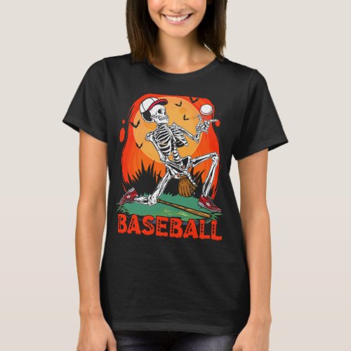 Halloween Baseball Spooky Ghost Player Pitcher Cat T_Shirt
