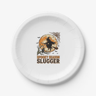 Halloween Baseball Witch Vintage Engraving Shirt_1 Paper Plates