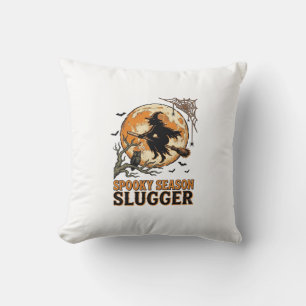 Halloween Baseball Witch Vintage Engraving Shirt_1 Throw Pillow
