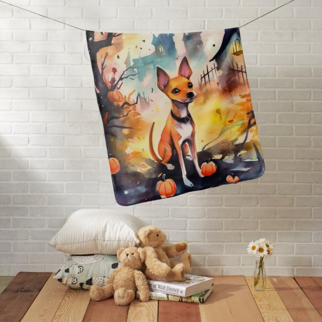 Halloween Basenji With Pumpkins Scary  Baby Blanket (In Situ)