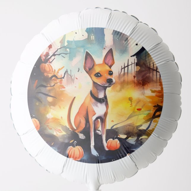 Halloween Basenji With Pumpkins Scary  Balloon (Front)