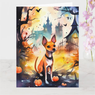 Halloween Basenji With Pumpkins Scary Card