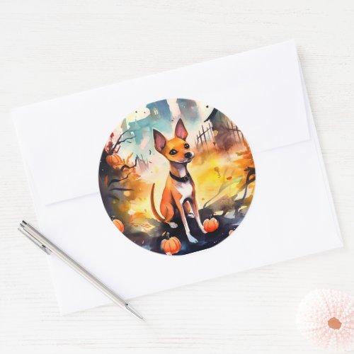 Halloween Basenji With Pumpkins Scary  Classic Round Sticker