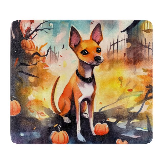 Halloween Basenji With Pumpkins Scary  Cutting Board (Front)