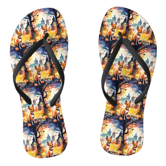 Halloween Basenji With Pumpkins Scary  Flip Flops (Footbed)