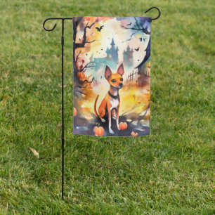 Halloween Basenji With Pumpkins Scary Garden Flag
