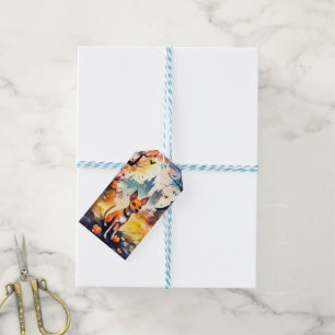 Halloween Basenji With Pumpkins Scary Gift Tags