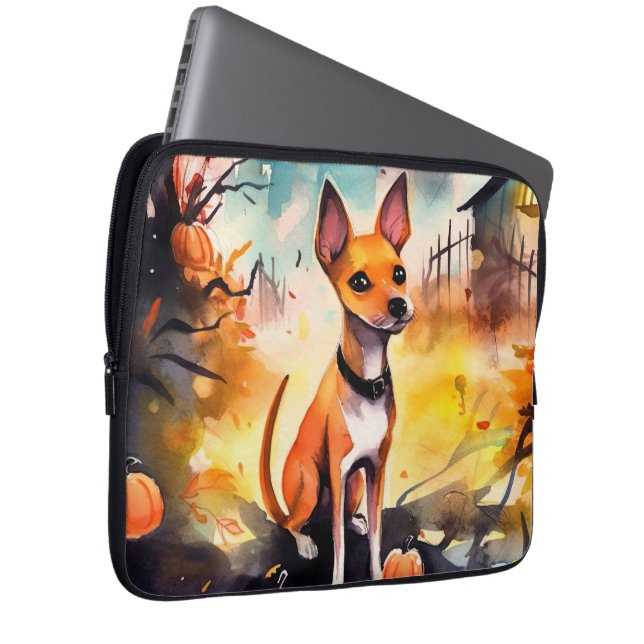 Halloween Basenji With Pumpkins Scary  Laptop Sleeve (Front Right)