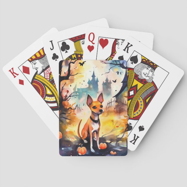 Halloween Basenji With Pumpkins Scary  Poker Cards (Back)