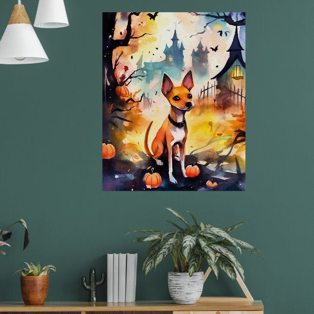 Halloween Basenji With Pumpkins Scary  Poster (Living Room 1)