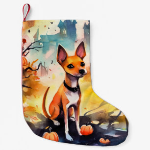 Halloween Basenji With Pumpkins Scary Small Christmas Stocking