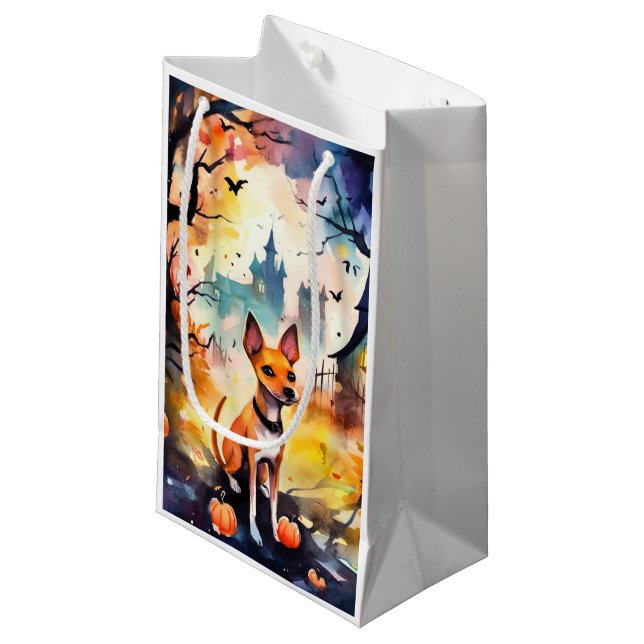 Halloween Basenji With Pumpkins Scary  Small Gift Bag (Front Angled)