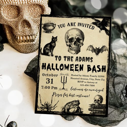 Halloween Bash Adult Vintage Gothic Skull Invitation