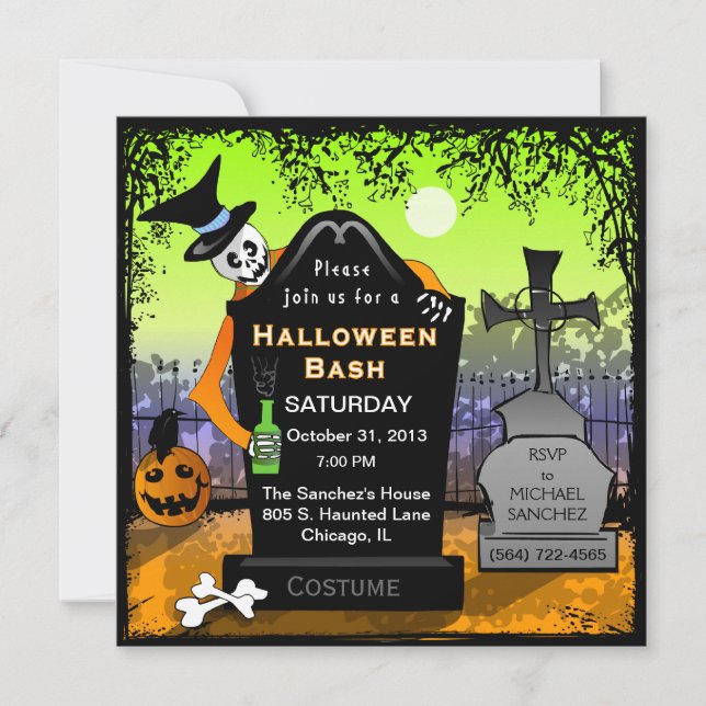 Halloween Bash Graveyard Invitation (Front)
