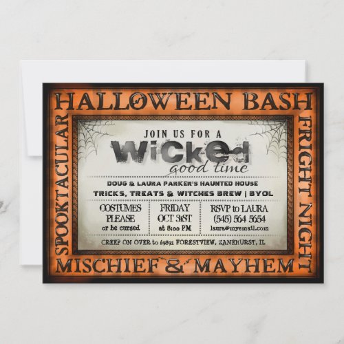Halloween Bash Orange  White Wicked Invite