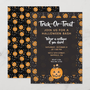 Halloween Bash Trick Or Treat Pumpkin Candy Invitation