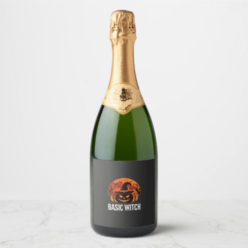 Halloween Basic Witch Pumpkin Moon Graphic Sparkling Wine Label