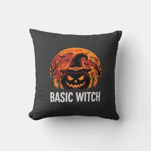 Halloween Basic Witch Pumpkin Moon Graphic Throw Pillow (Front)