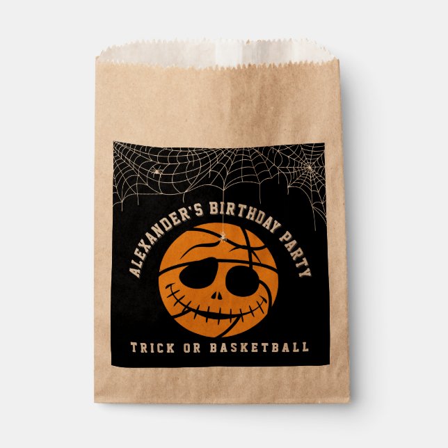 Halloween Basket Ball Trick or Basketball Birthday Favor Bag (Front)