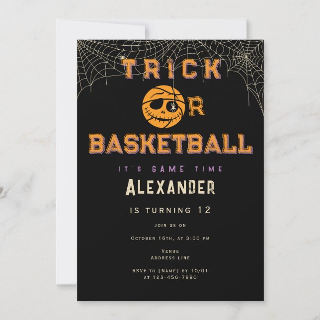 Halloween Basket Ball Trick or Basketball Birthday Invitation (Front)