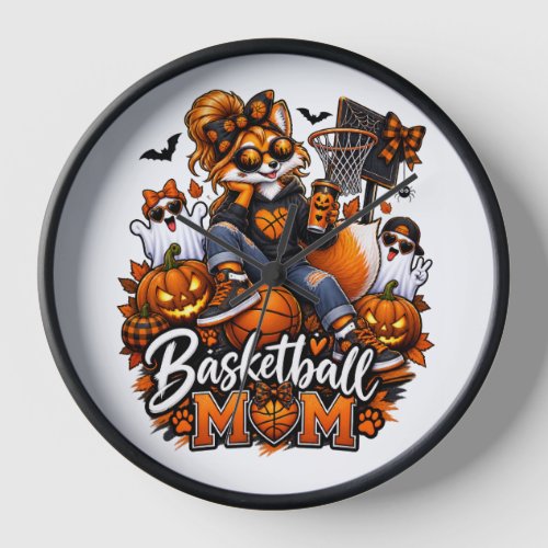 Halloween Basketball Mom Fox – Spooky Hoops Mom Clock