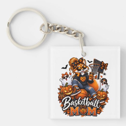 Halloween Basketball Mom Fox – Spooky Hoops Mom Keychain