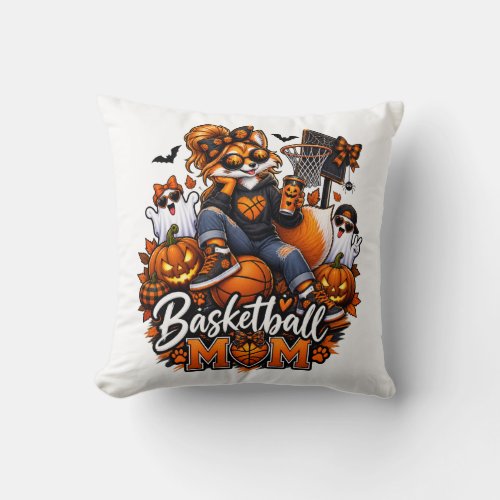 Halloween Basketball Mom Fox – Spooky Hoops Mom Throw Pillow