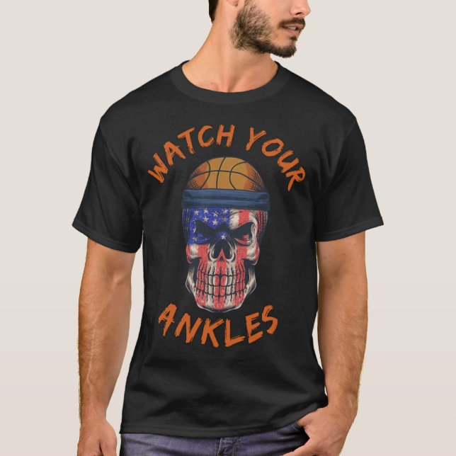 Halloween Basketball Skeleton Watch Your 90s baske T-Shirt (Front)