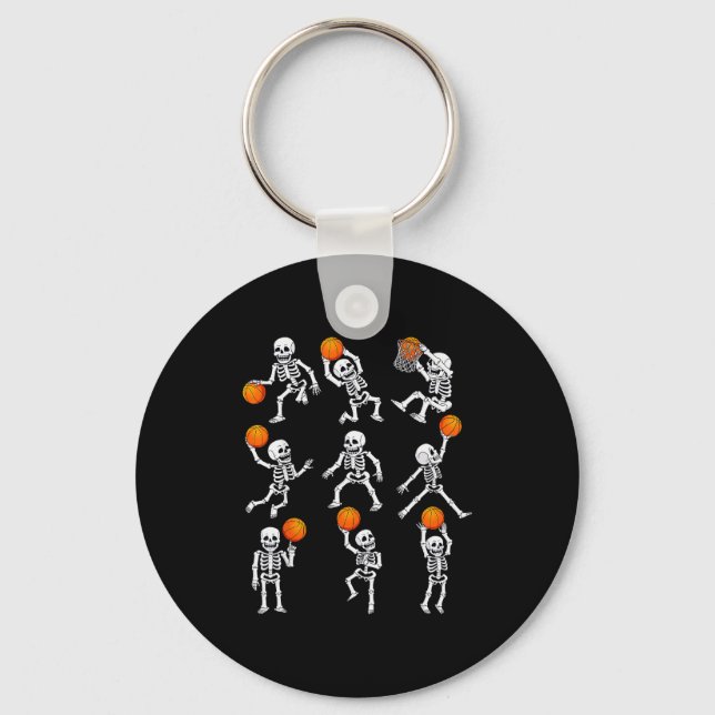 Halloween Basketball Skeletons Dunking Dribble Boy Keychain (Front)