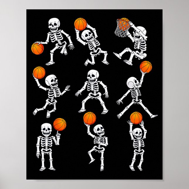 Halloween Basketball Skeletons Dunking Dribble Boy Poster (Front)
