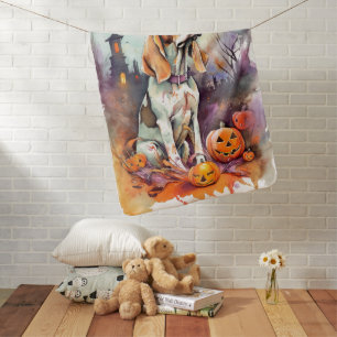 Halloween Basset Hound With Pumpkins Scary  Baby Blanket