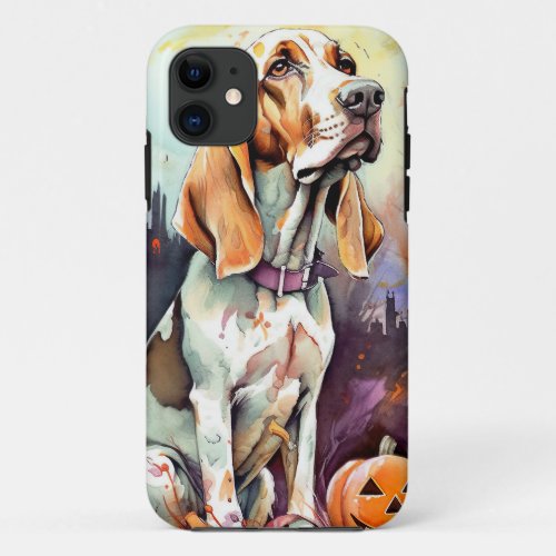 Halloween Basset Hound With Pumpkins Scary  iPhone 11 Case