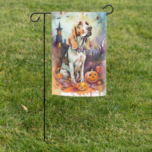 Halloween Basset Hound With Pumpkins Scary  Garden Flag