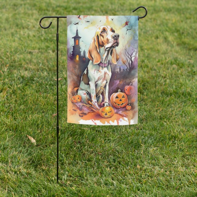Halloween Basset Hound With Pumpkins Scary  Garden Flag (In SItu)