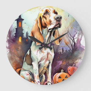 Halloween Basset Hound With Pumpkins Scary Large Clock